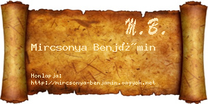Mircsonya Benjámin névjegykártya